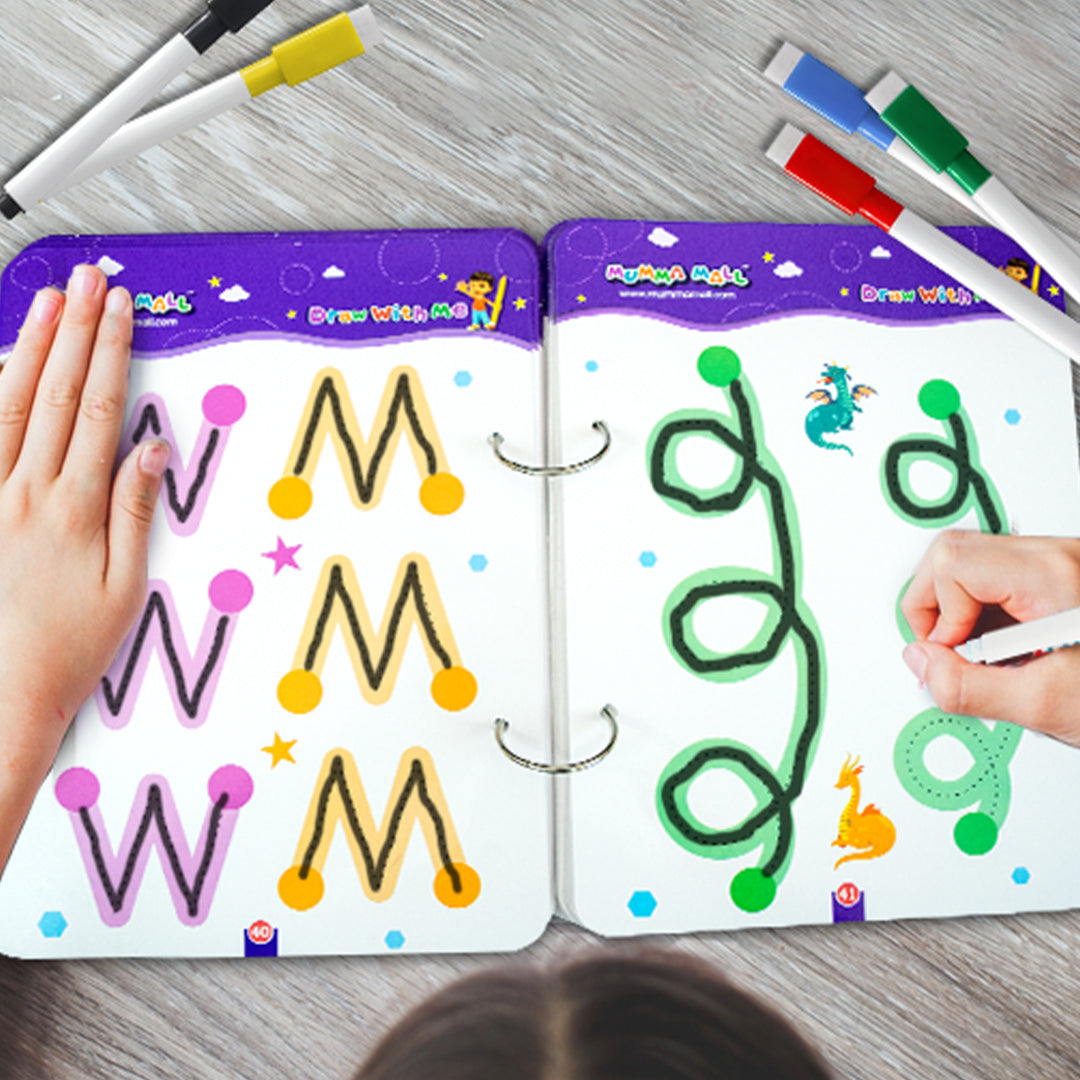 68 Pages Reusable Tracing Line book to improve HAND WRITING For kids