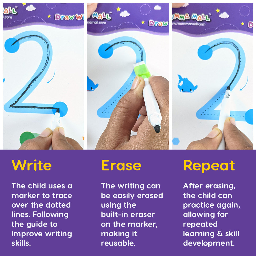 68 Pages Reusable Tracing Line book to improve HAND WRITING For kids