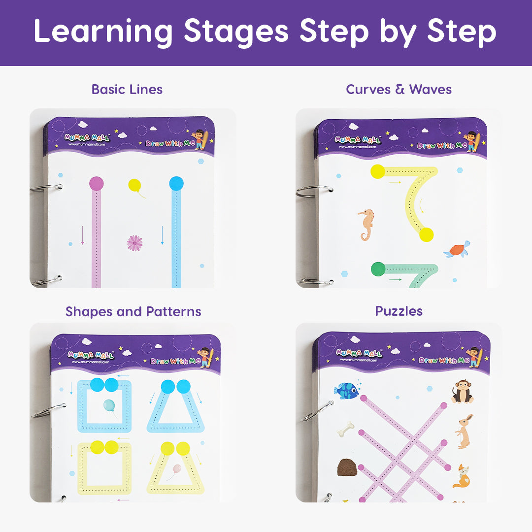 68 Pages Reusable Tracing Line book to improve HAND WRITING For kids